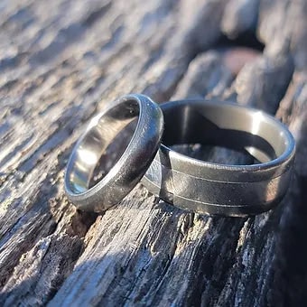 Titanium and blackened zirconium wedding ring set
