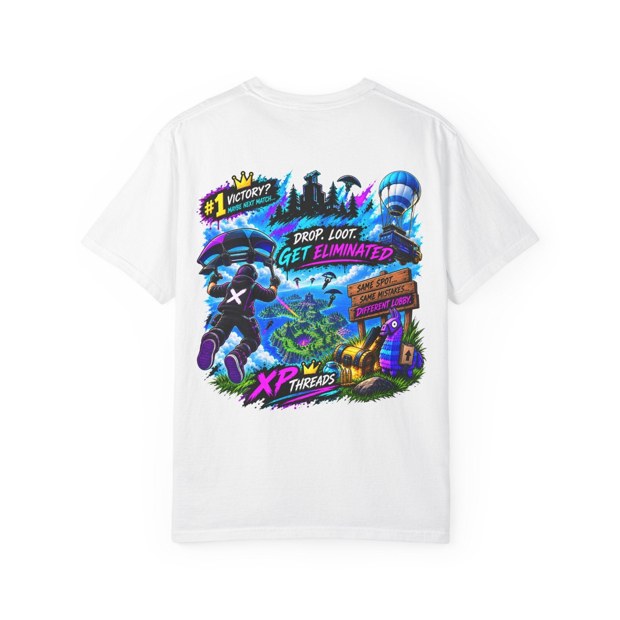 Drop Loot Get Eliminated Gamer Graphic T-Shirt | XP Threads