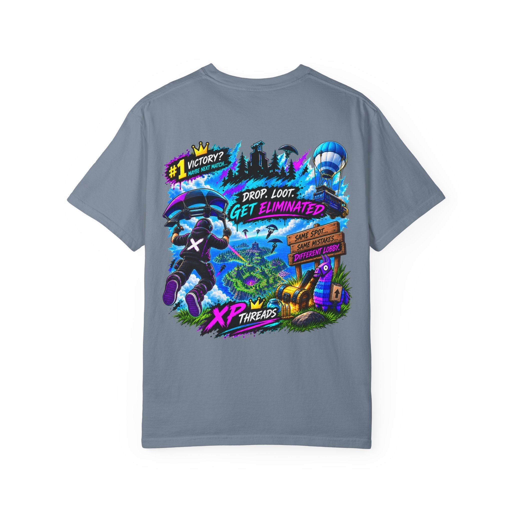 Drop Loot Get Eliminated Gamer Graphic T-Shirt | XP Threads, view 2
