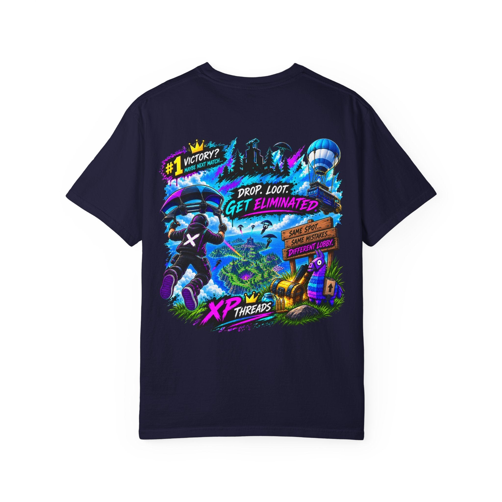 Drop Loot Get Eliminated Gamer Graphic T-Shirt | XP Threads, view 3