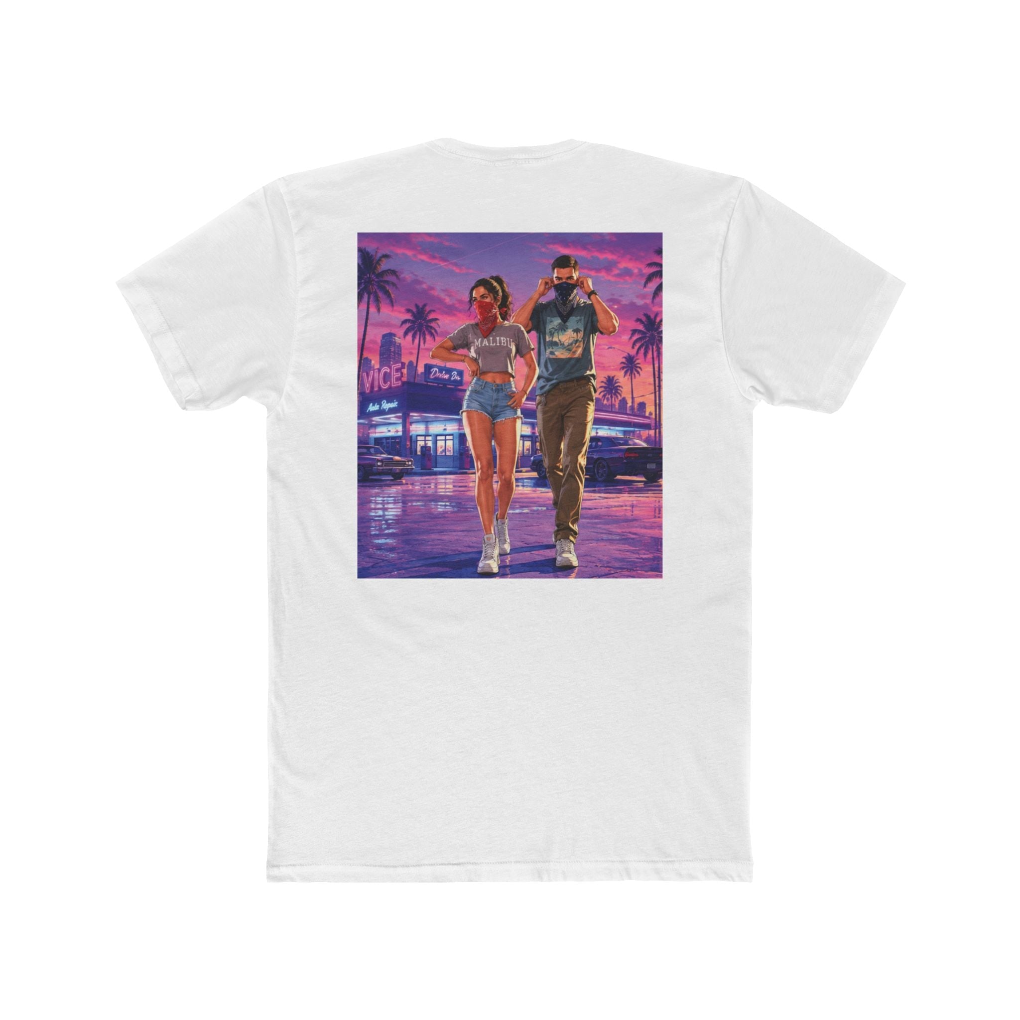 Retro Miami Night Tee: Vaporwave Couple Graphic T-Shirt, view 2