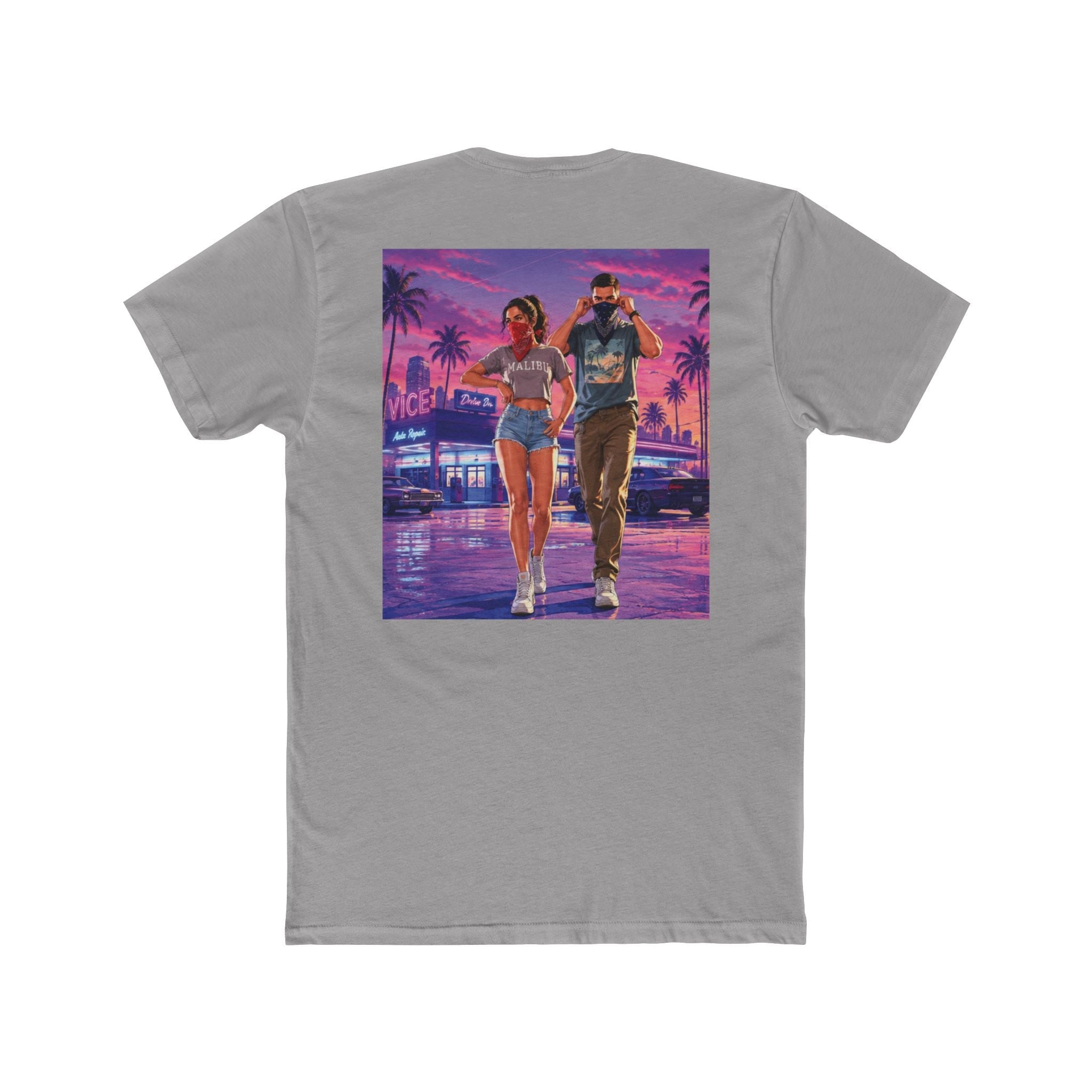 Retro Miami Night Tee: Vaporwave Couple Graphic T-Shirt, view 3