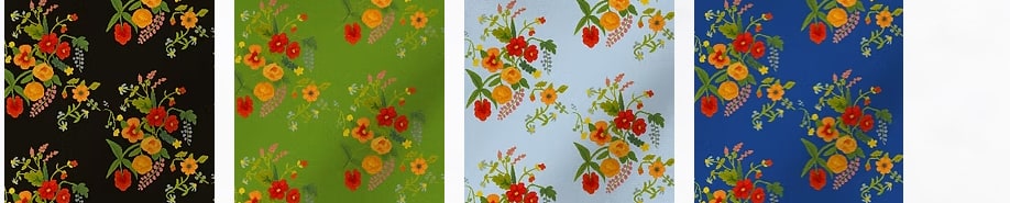 Whimsical Wildflowers fabric in four house-color variations