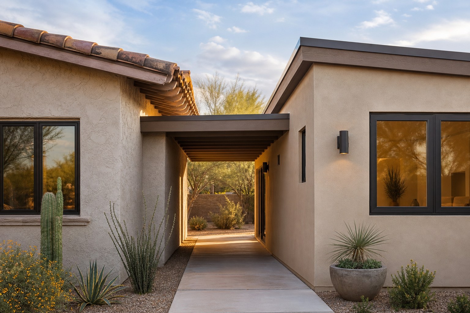 Thoughtful exterior connection between an Arizona home and new addition