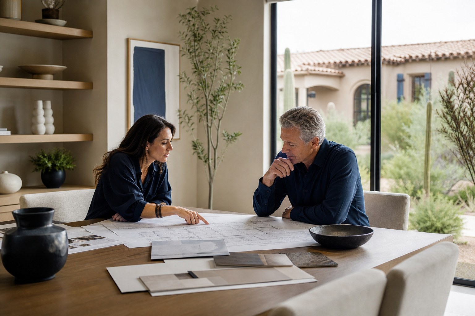 Arizona homeowners reviewing addition plans at home
