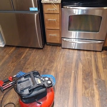 Finished wood-look flooring in a kitchen