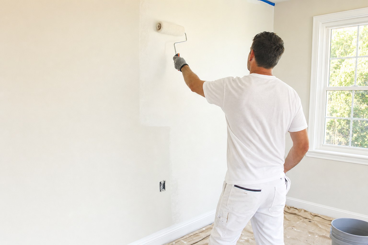 Interior wall painting in progress