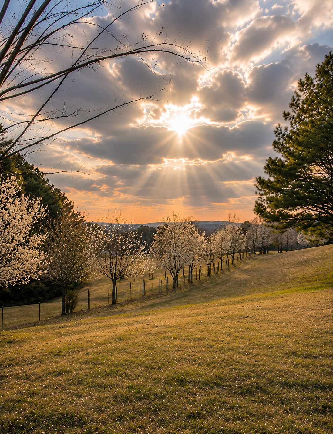 Sunlight over the peaceful landscape surrounding Jancy’s Fancies
