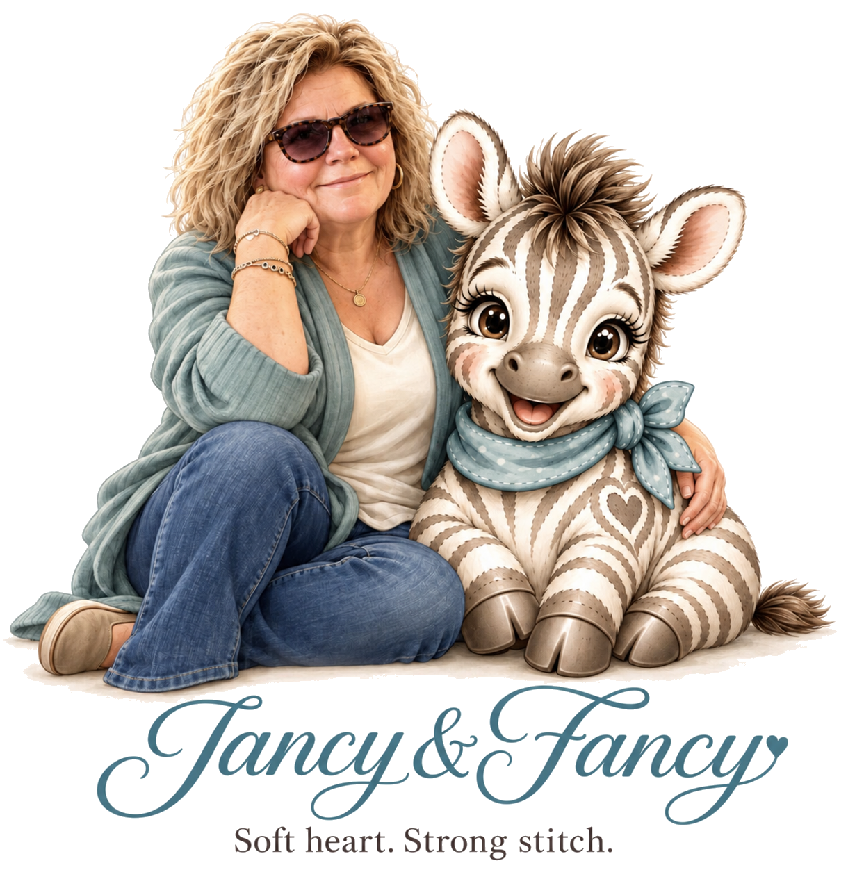 Jancy sitting beside Fancy, the Jancy’s Fancies zebra mascot