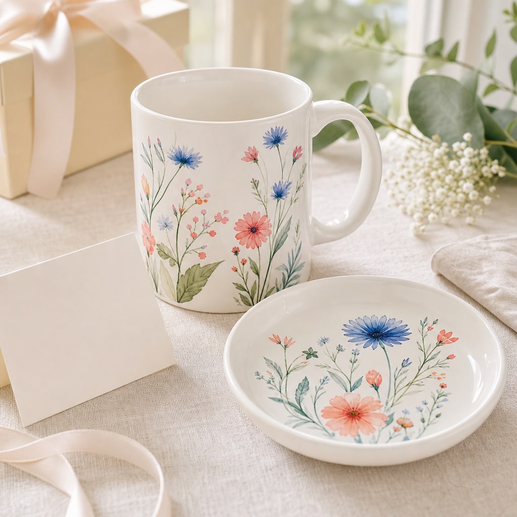 Coordinated custom floral mug and keepsake plate
