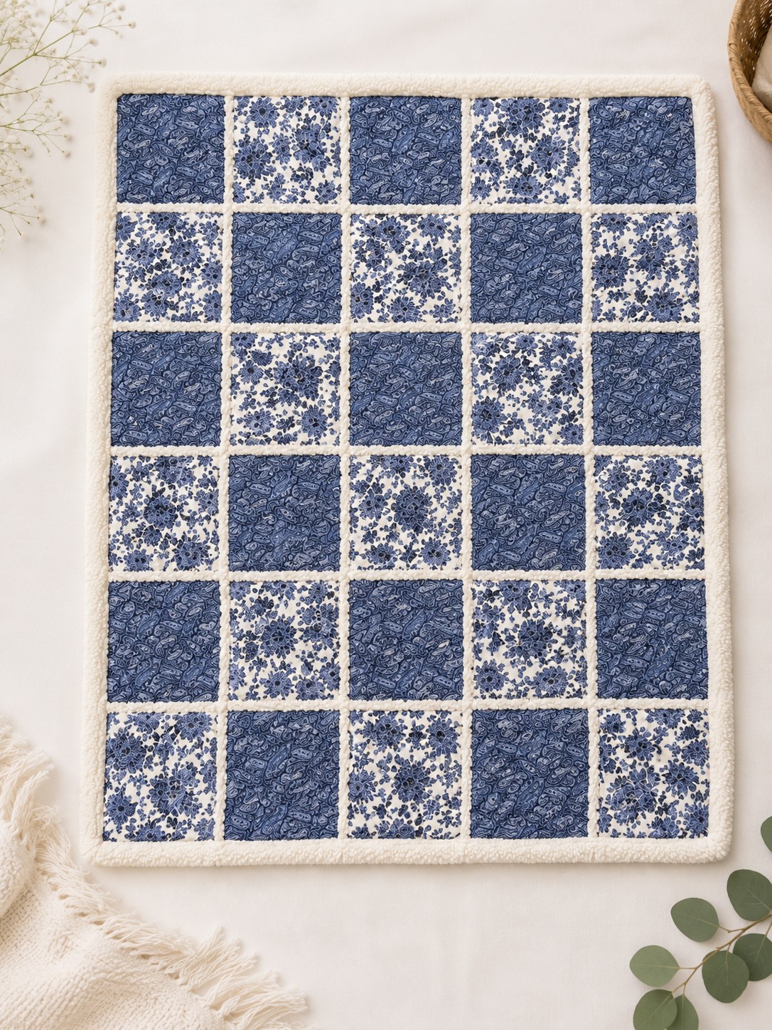 Blue Floral Patchwork Baby Quilt