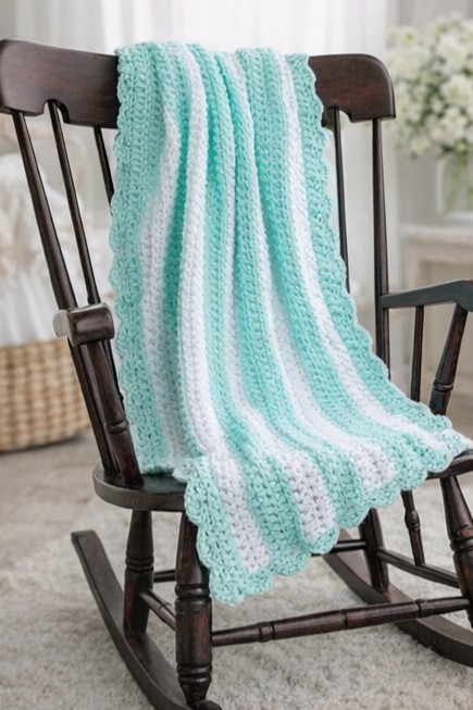 Mint & White Crocheted Blanket