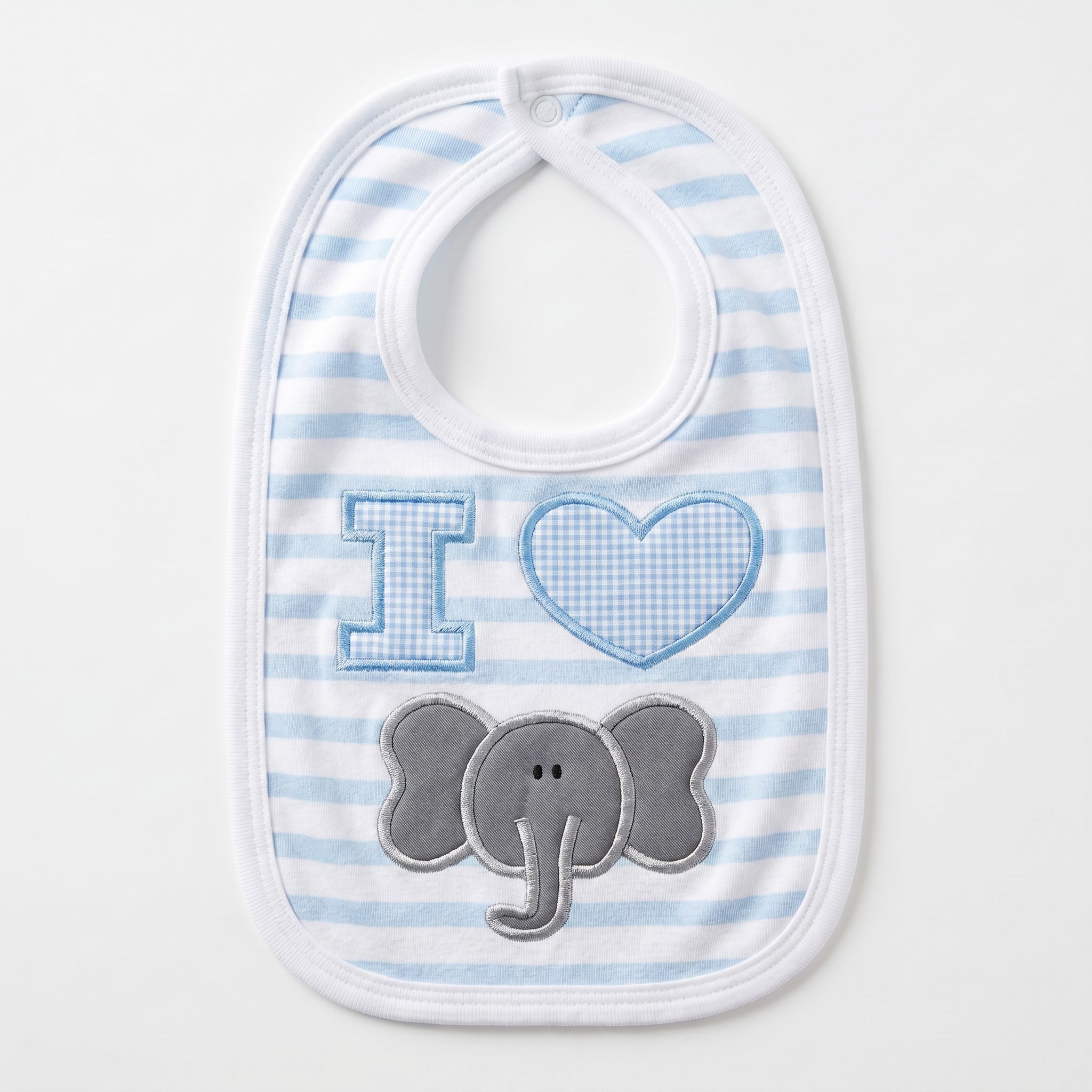 I Love Elephants Bib, Baby Blue