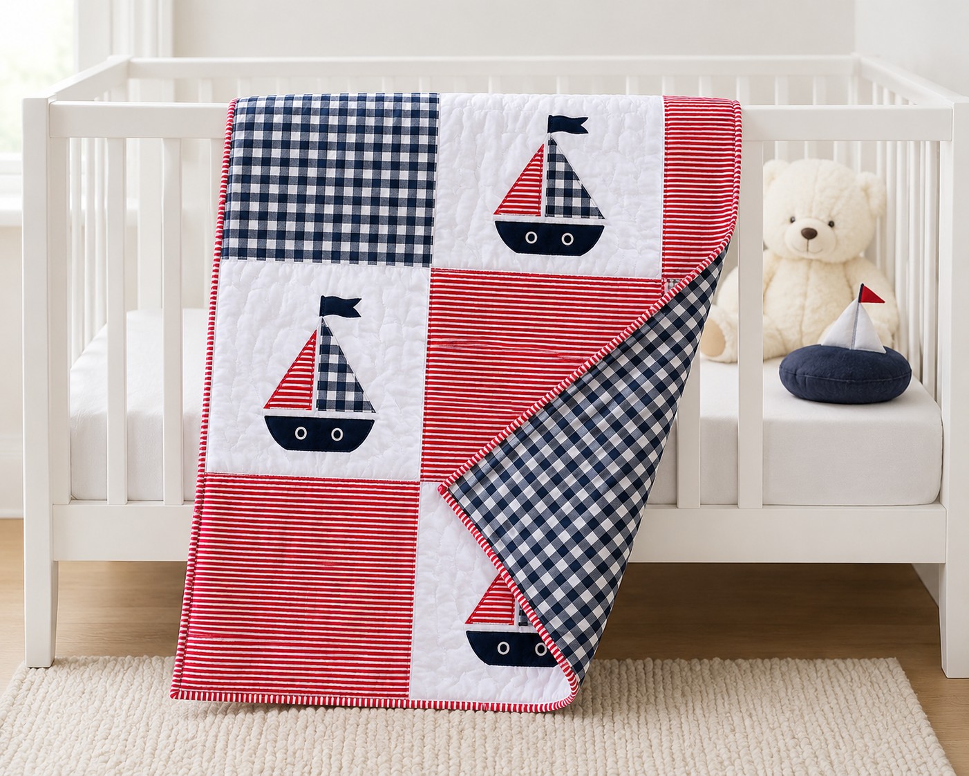 Handmade sailboat baby quilt