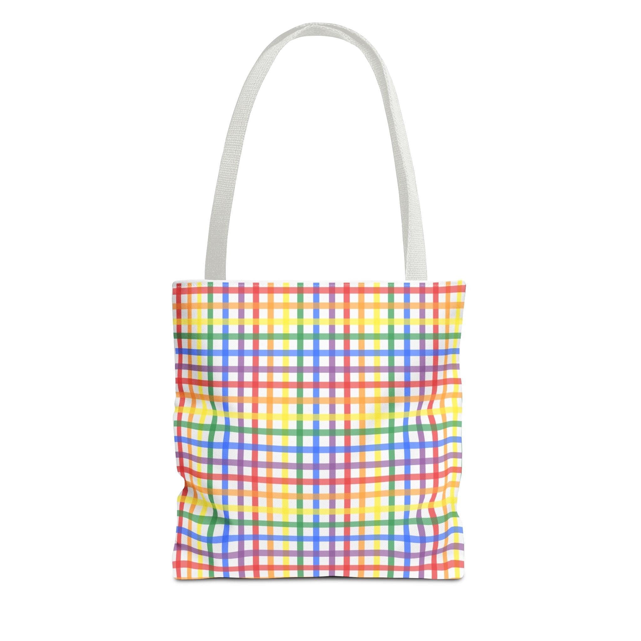Colorful Rainbow Plaid Tote Bag – Vibrant All-Over Print Reusable Shopper