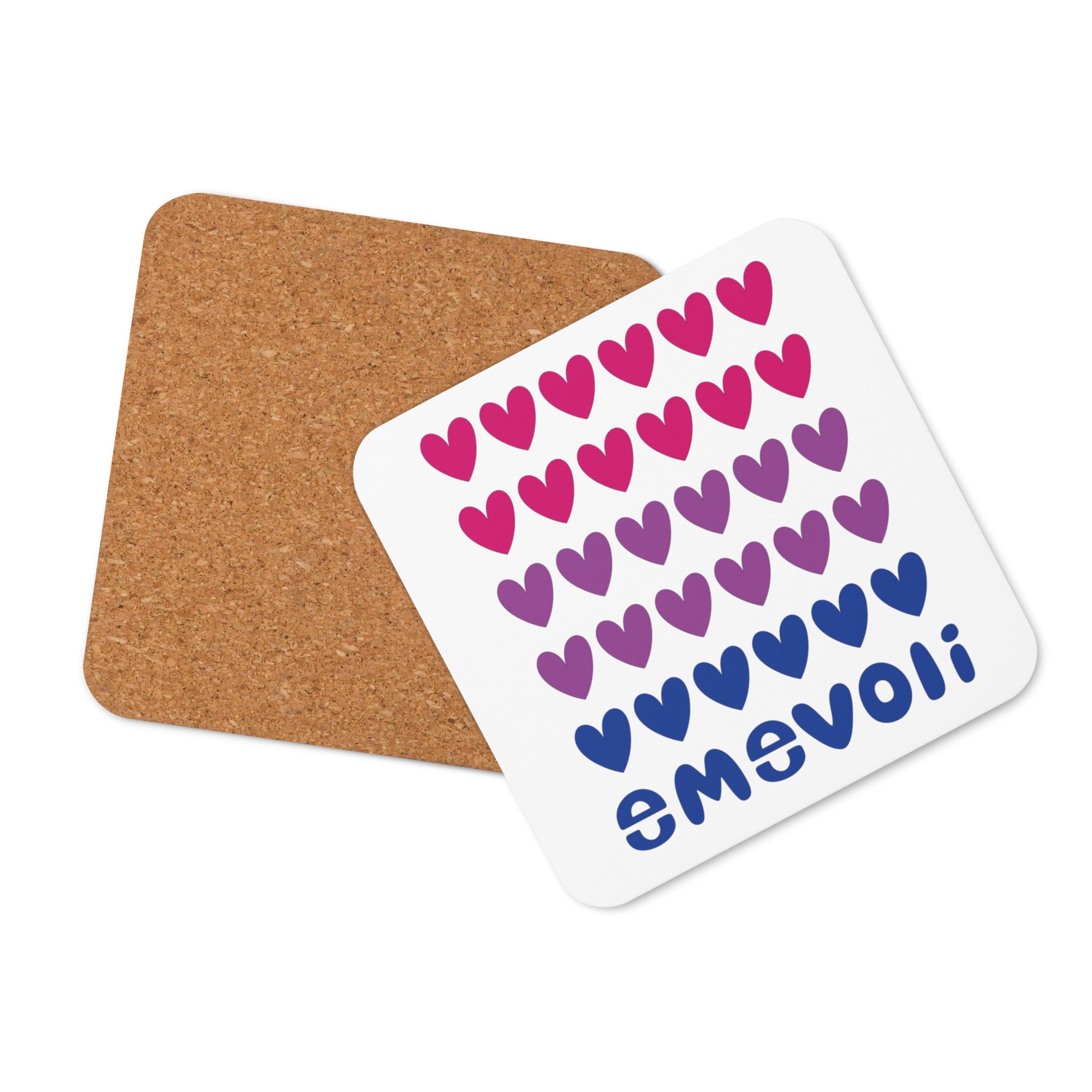 emevoli with Hearts | Bisexual Flag Colors | Cork-back coaster