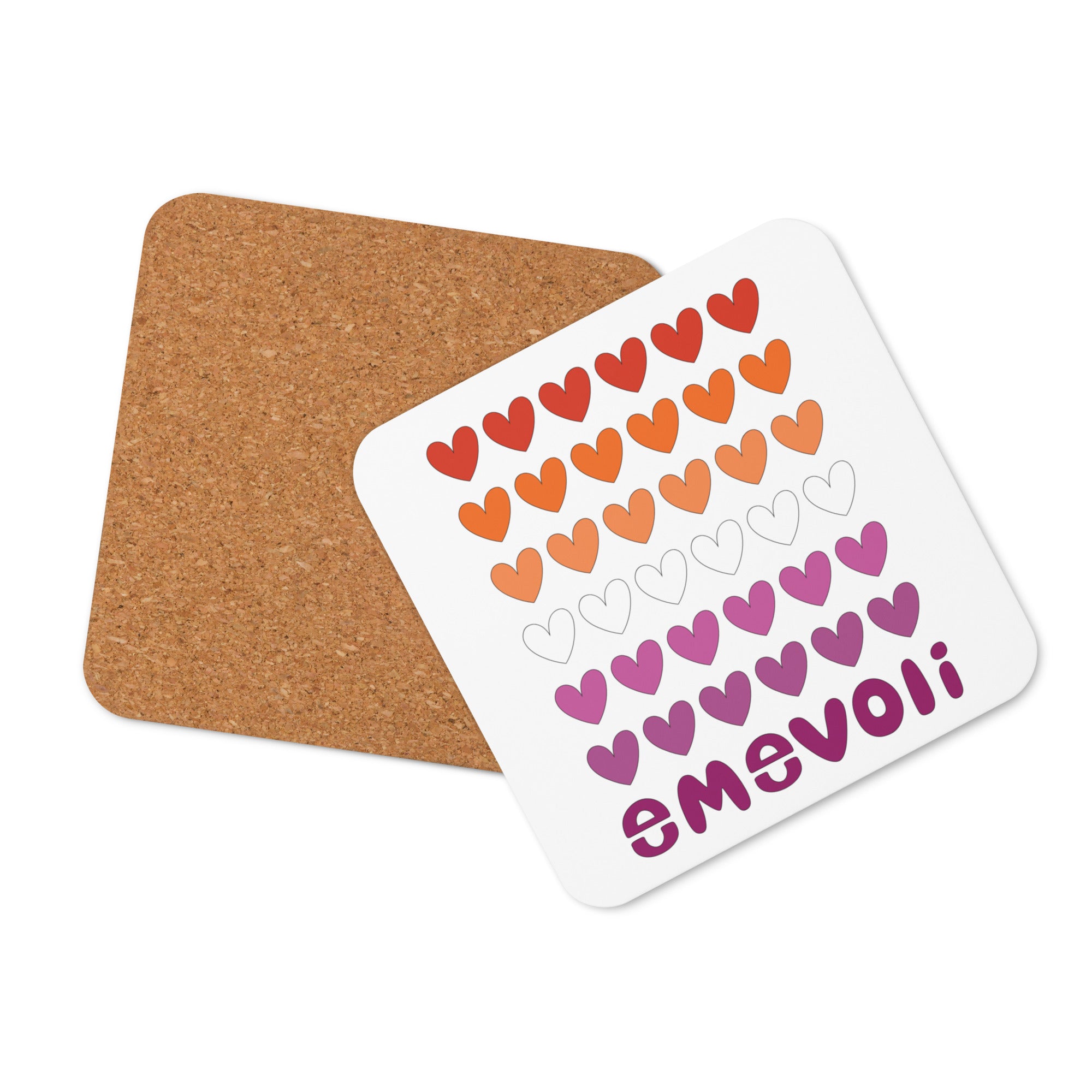 emevoli with Hearts | Lesbian Flag Colors | Cork-back coaster