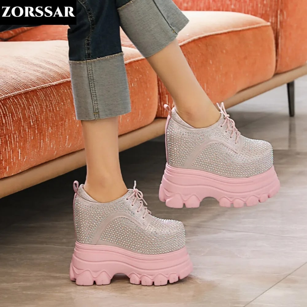 16cm Hidden Heel Platform Sneakers – Genuine Leather Wedge Shoes product photo