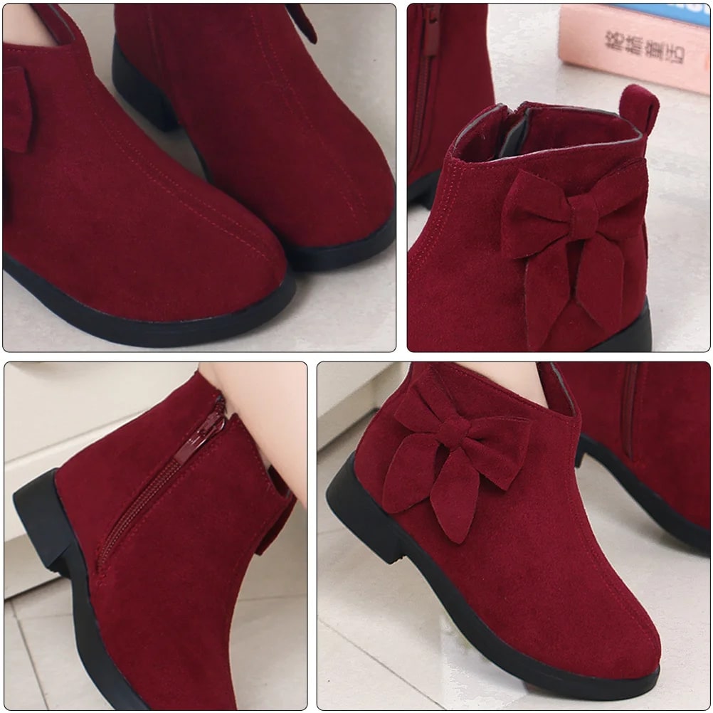 Girls Bow-Knot Short Ankle Boots – Warm Non-Slip Winter Shoes product photo