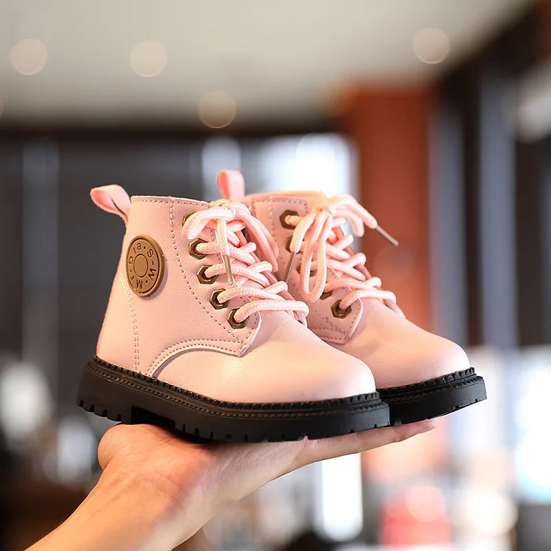 Autumn Winter Children Leather Boots – Warm Plush Waterproof Shoes for Boys & Girls product photo