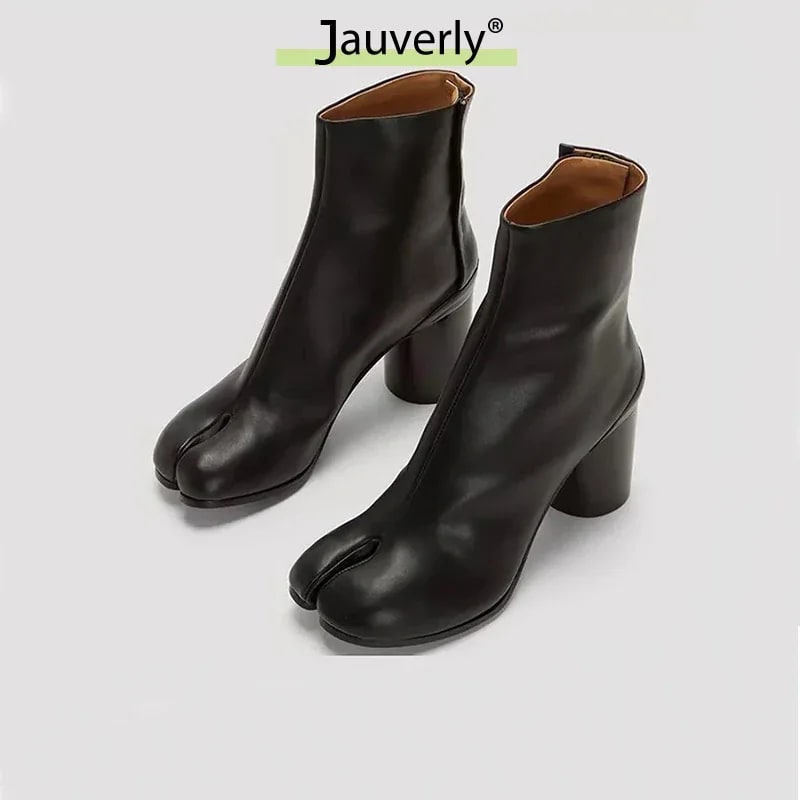 Leather Tabi Split Toe Boots – Luxury Chunky High Heel Ankle Shoes product photo