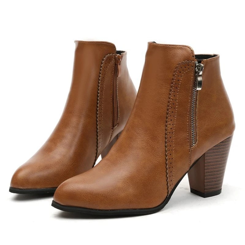 Retro Zipper Fashion Boots – Coarse High Heel Outdoor Non-slip Shoes product photo