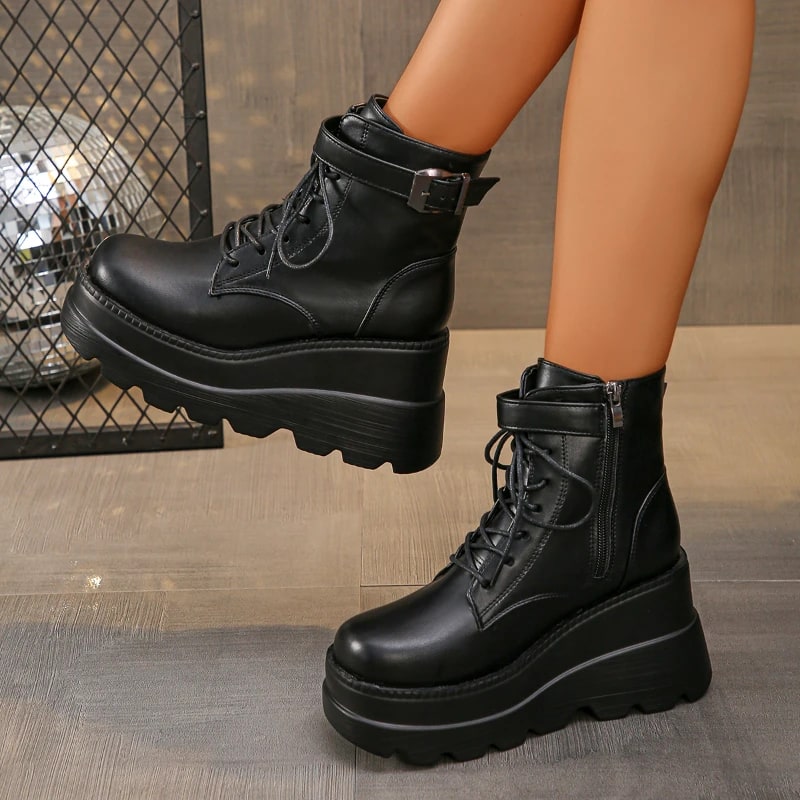 Punk Style Platform Ankle Boots – Gothic Rock Metal Decor Booties product photo
