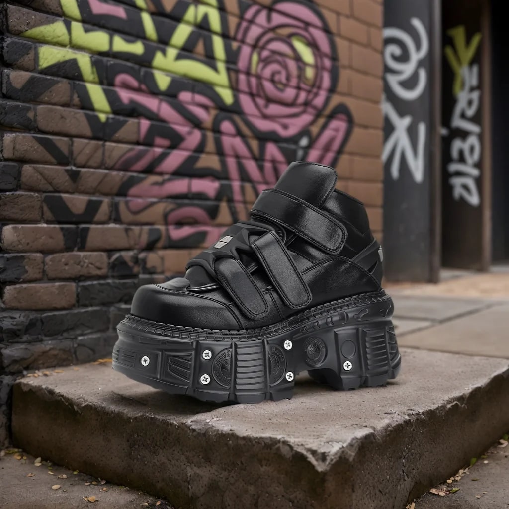 Punk Style Gothic Ankle Boots – 6CM Platform Rock Shoes with Metal Decor product photo