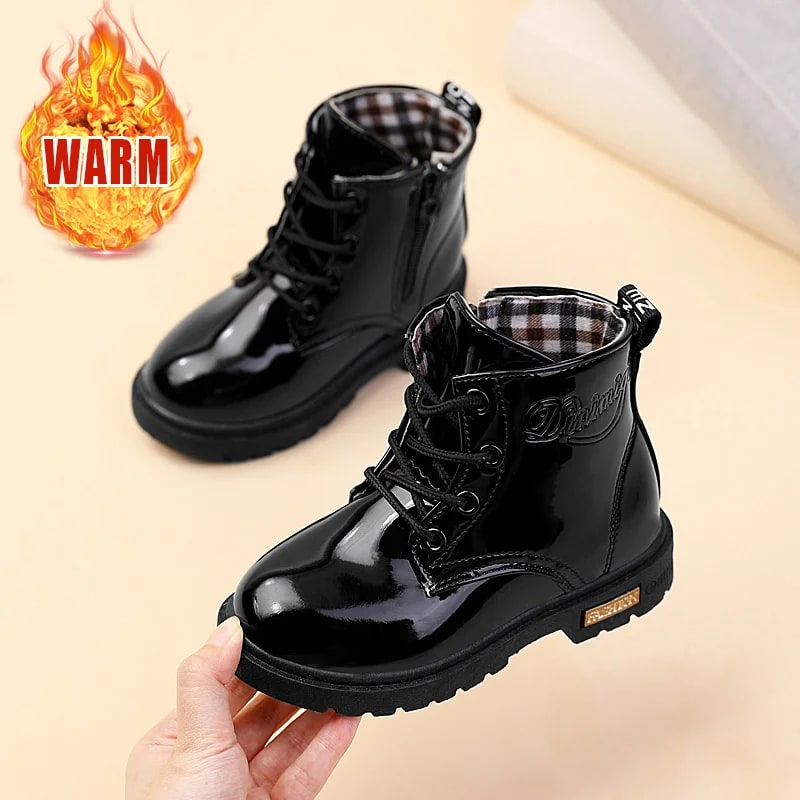 Winter Kids Snow Boots – Waterproof Plush Leather Ankle Boots product photo
