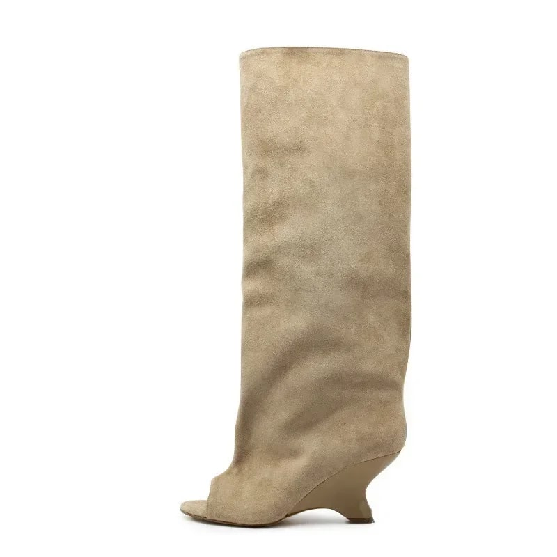 Fish Mouth High Heel Boots – Sexy Knee-High Slant Heel Fashion Shoes product photo