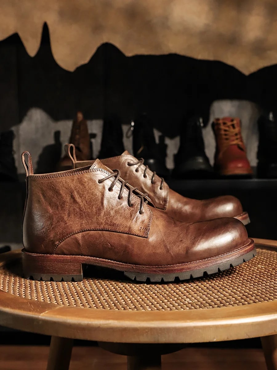 American Retro Genuine Leather Work Boots – Premium Handmade Motorcycle Shoes product photo
