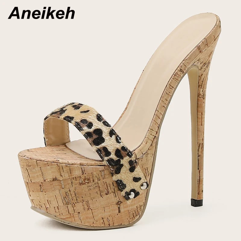 Aneikeh Sexy Leopard Platform Sandals product photo