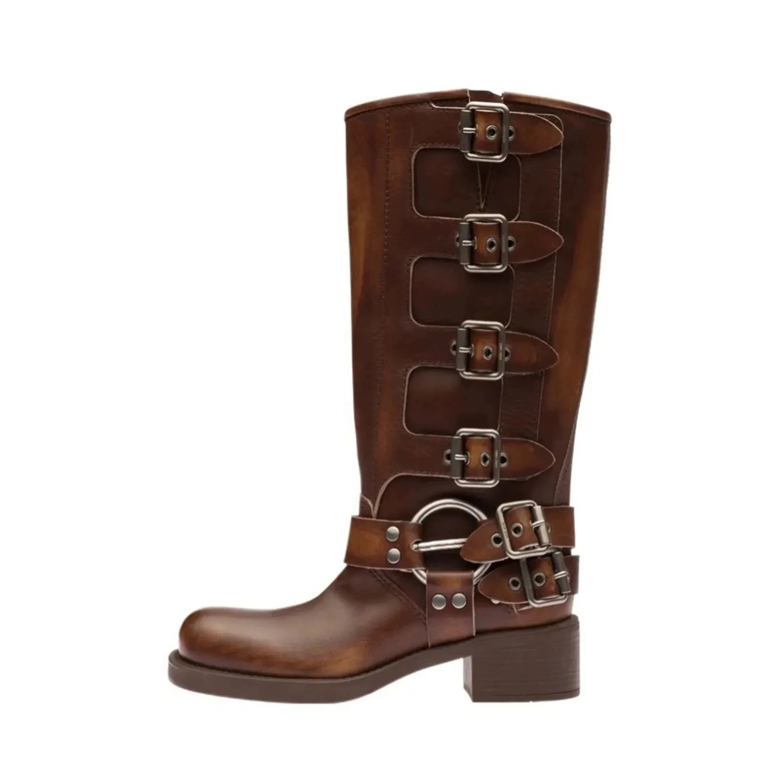 Arden Furtado Genuine Leather Motorcycle Boots – Western Platform Booties product photo