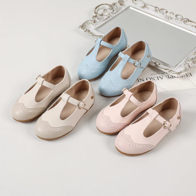 AS New Kids Shoes Children Princess Shoes Baby Girls Beige Leather Shoes Toddler Fashion Flats Soft Sweet Shoes Party Mary Jane product photo