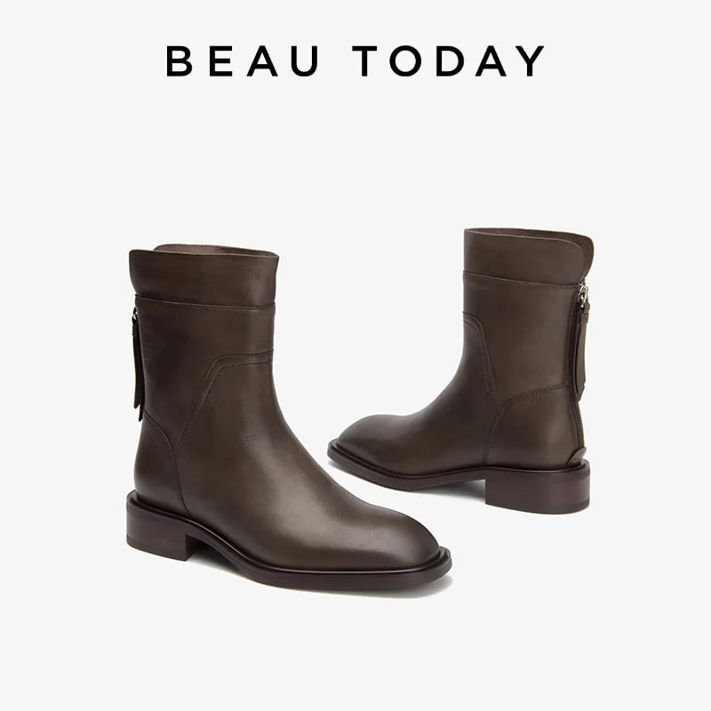 Handmade Calfskin Ankle Boots – Square Toe Office Shoes product photo