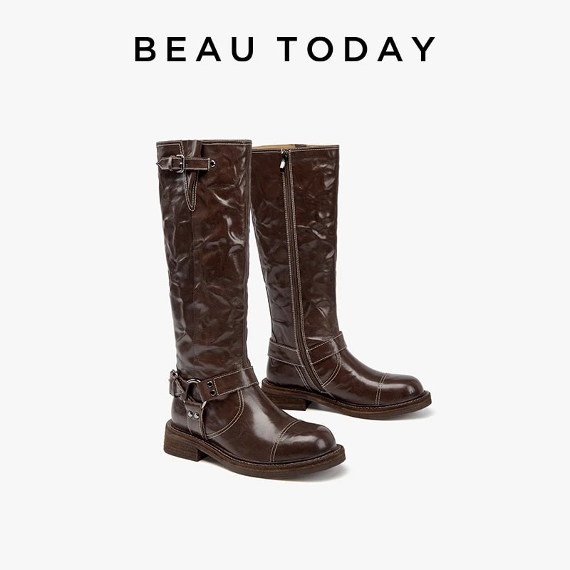 BeauToday Knight Boots – Waxing Calfskin Punk Style product photo