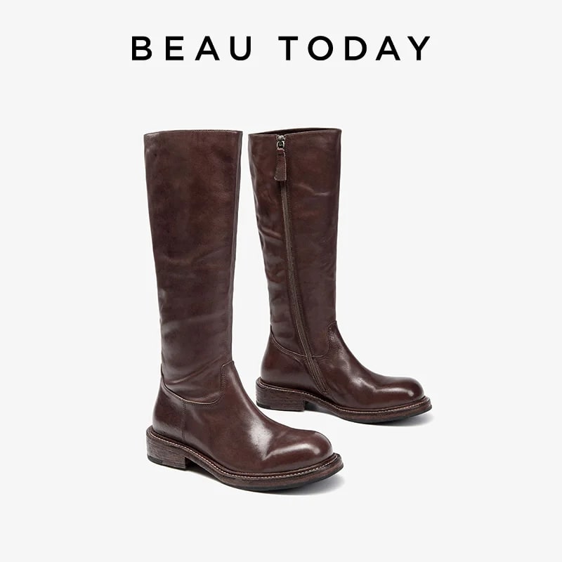 BeauToday Retro Horse Leather Riding Boots – Equestrian Style product photo