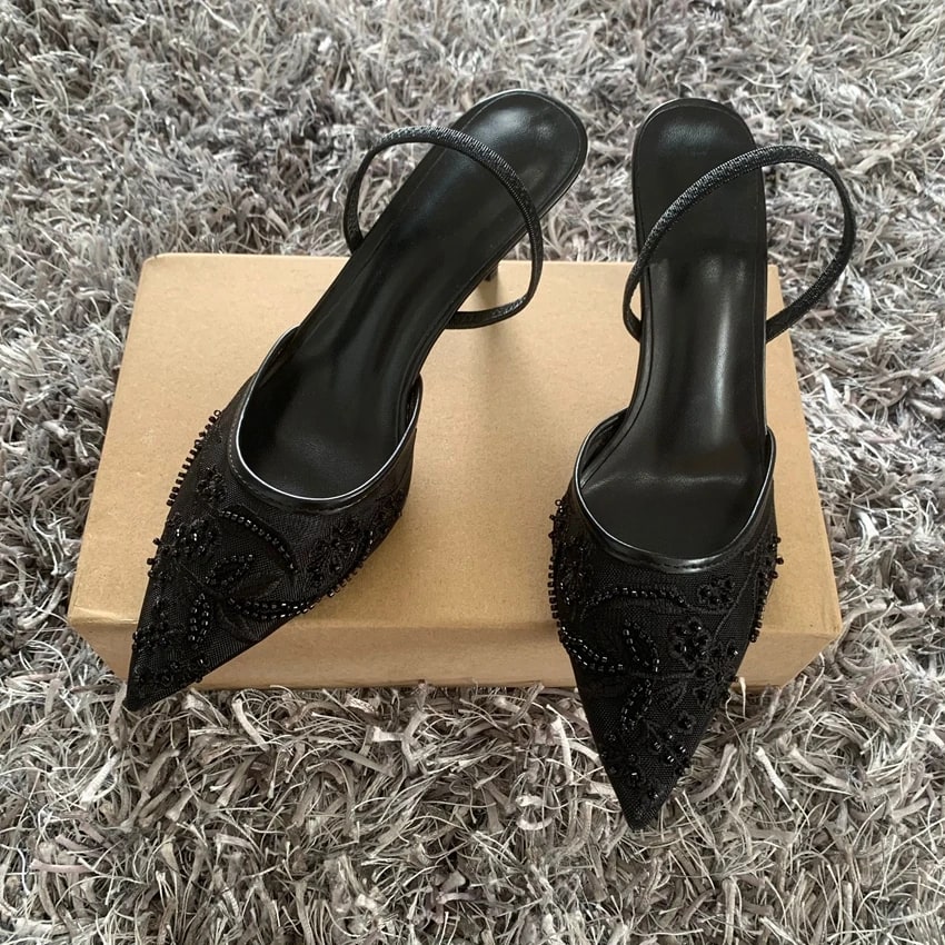 Beaded Mesh Slingback Pumps product photo