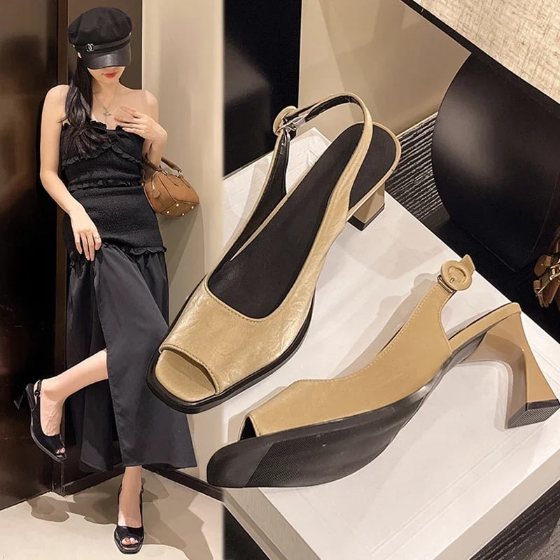 Block Heels Open Toe Retro Woman Shoes 2025 Summer Clear Sandals Chunky Peep Original New Fashion High Gladiator Girls Pumps Rom product photo
