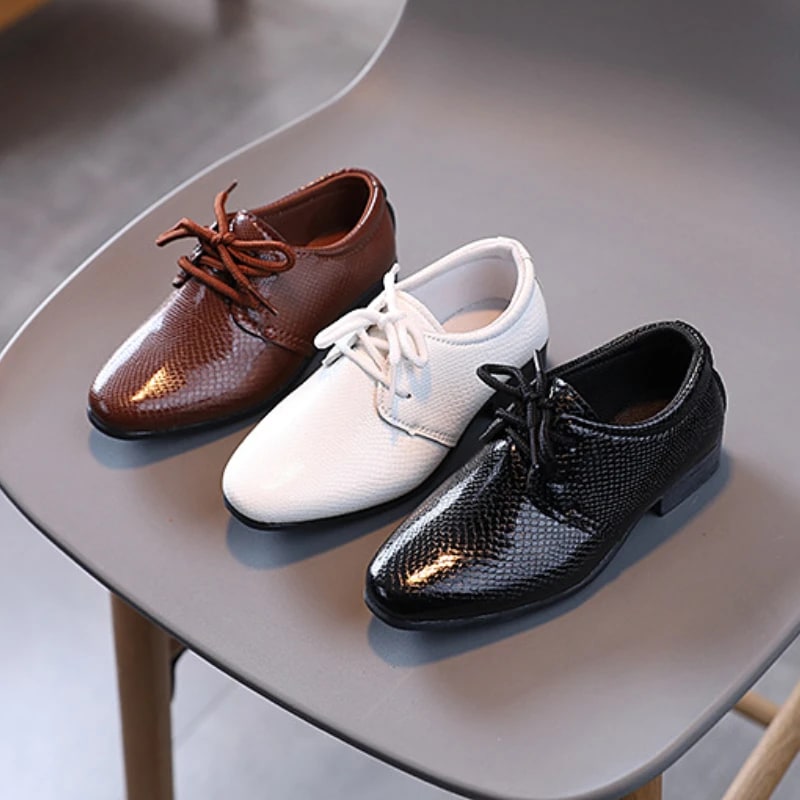 Boy Leather Shoe Black White Versatile Children's Flats for School Performance Causal Fashion Lace-up Kids Formal Uniform Shoes product photo