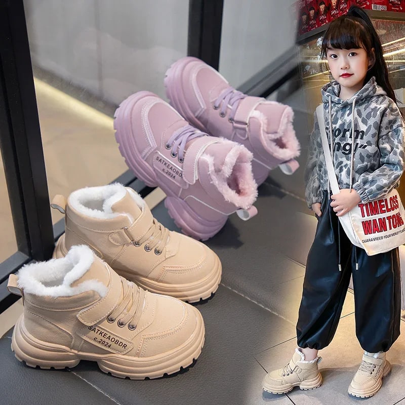 Boys & Girls Sports Ankle Boots with Fur – Warm Winter Non-slip Shoes product photo