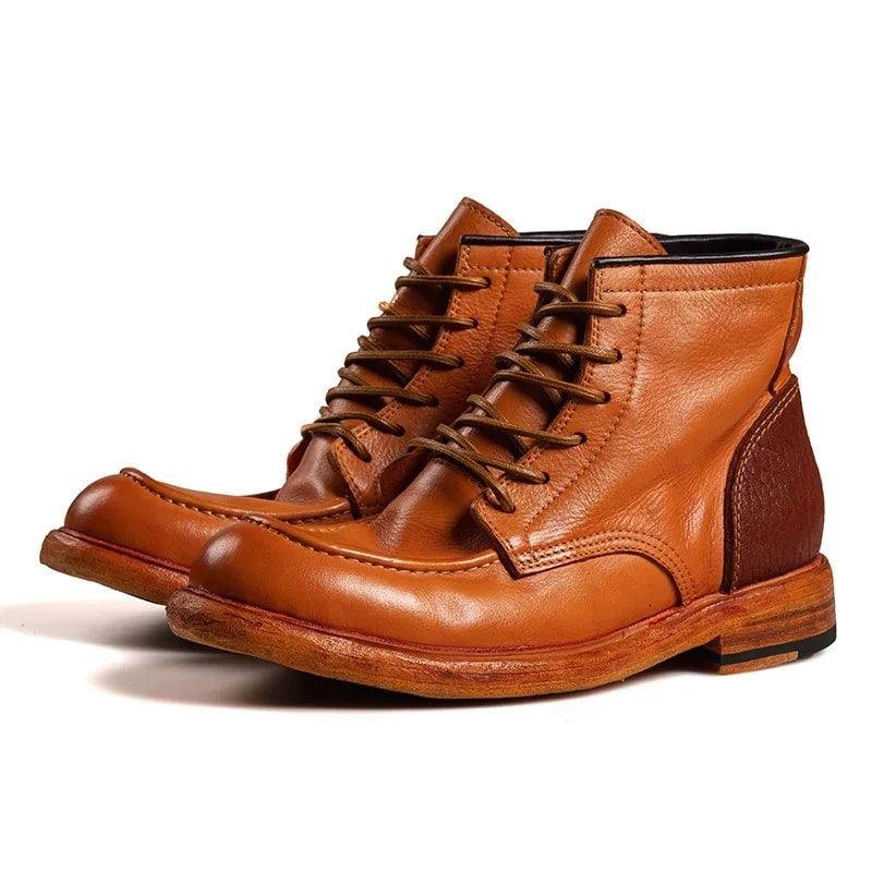 British Fashion Washed Retro Riding Boots – Handmade Genuine Leather Motorcycle Shoes product photo
