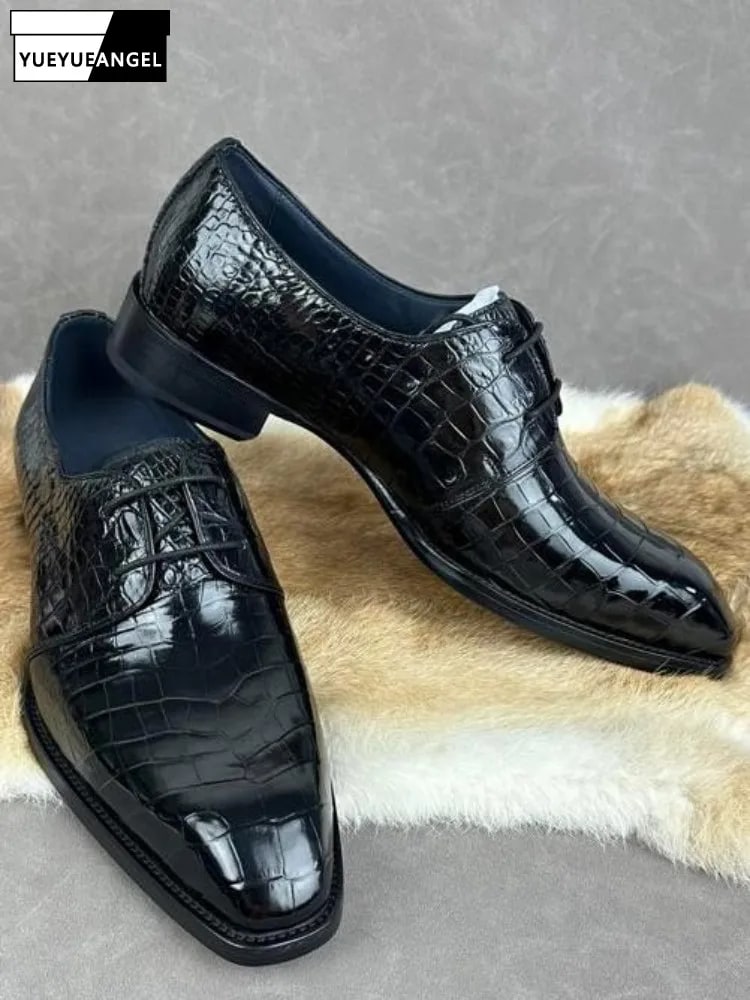 British Style Men's Crocodile Leather Dress Shoes – Luxury Derby product photo