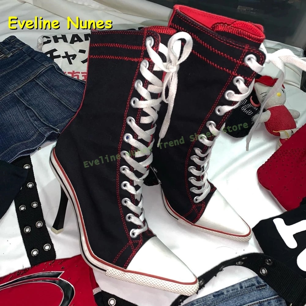 Canvas Lace-Up Pointed Toe Sneaker Boots – 2025 Autumn Fashion Shoes product photo