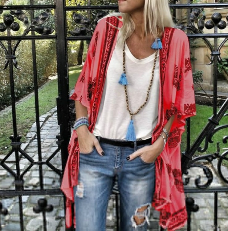 Cardigan mid-length printed sleeved cardigan shirt product photo
