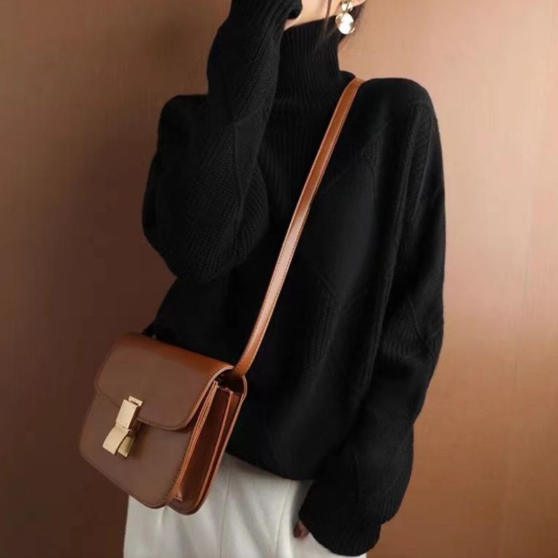 Women's Turtleneck Three-dimensional Rhombus Sweater product view 3
