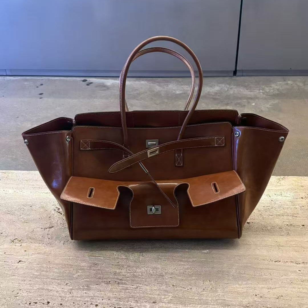Large-Capacity Neutral-Style Tote Wing Genuine Leather Motorcycle Shoulder Bag product view 4