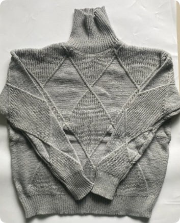 Women's Turtleneck Three-dimensional Rhombus Sweater product view 12