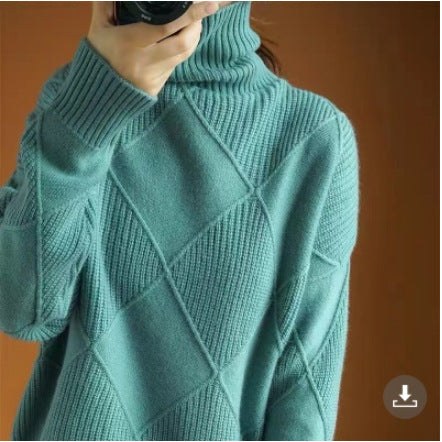 Women's Turtleneck Three-dimensional Rhombus Sweater product view 11
