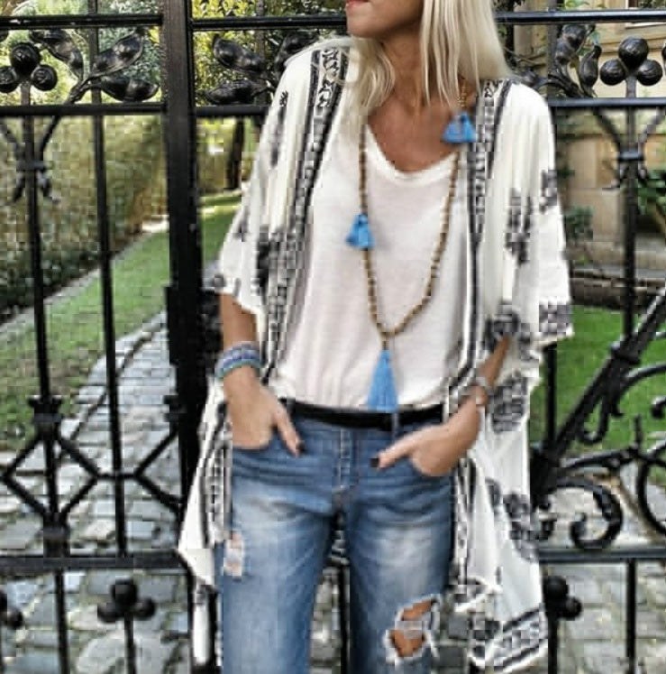 Cardigan mid-length printed sleeved cardigan shirt product view 5